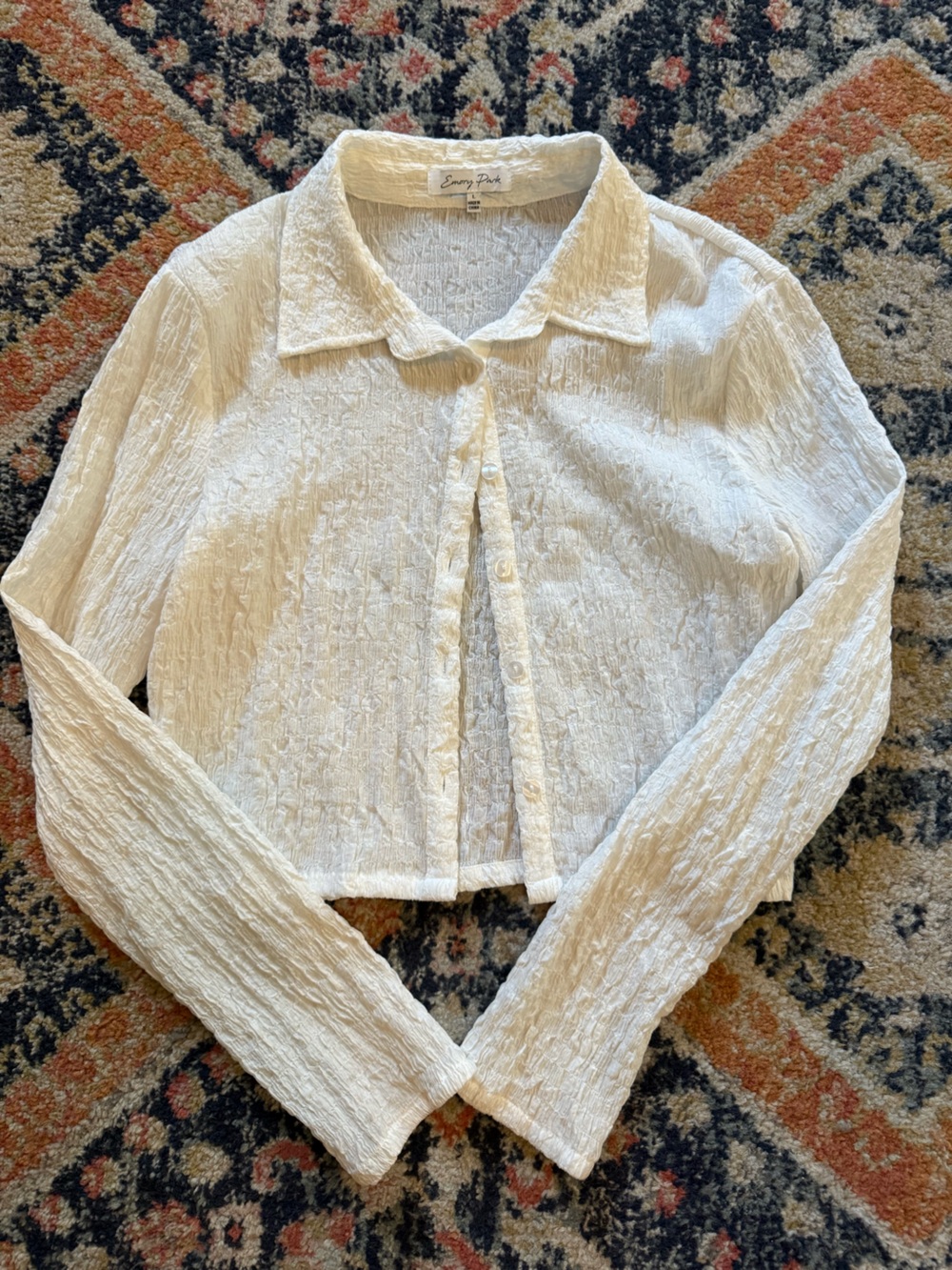 Emory Park Textured Ivory Button-Up Blouse